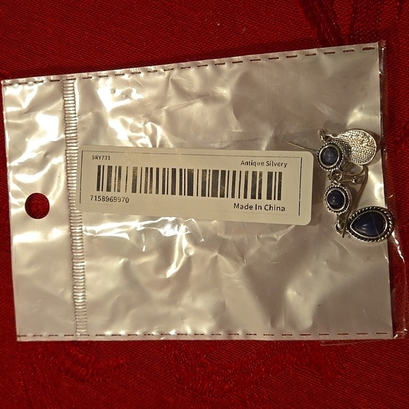 Retro Teardrop & Round Blue Synthetic Gems Dangle Earrings Zinc Alloy / Iron - Picture 4 of 4